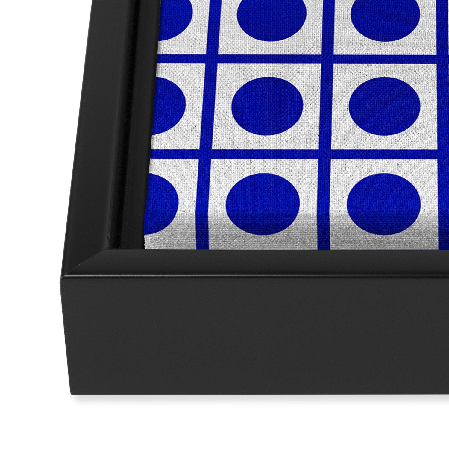 Bold Blue Dot Grid Retro Modern Pop Pattern on White Framed Canvas Print Gallery Image 3