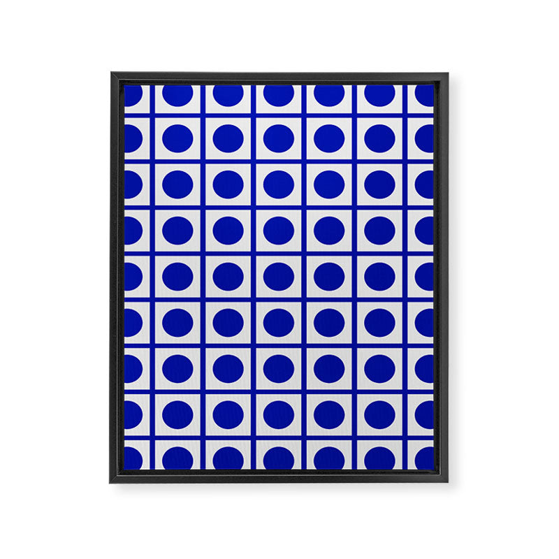 Bold Blue Dot Grid Retro Modern Pop Pattern on White Framed Canvas Print Gallery Image 8