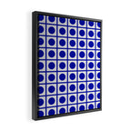 Bold Blue Dot Grid Retro Modern Pop Pattern on White Framed Canvas Print Gallery Image 2