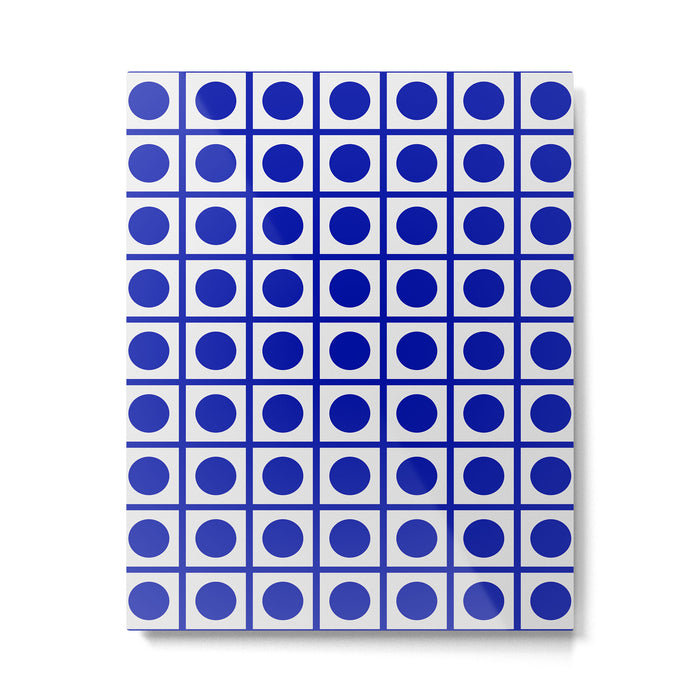 Bold Blue Dot Grid Retro Modern Pop Pattern on White Metal Print Gallery Image 1