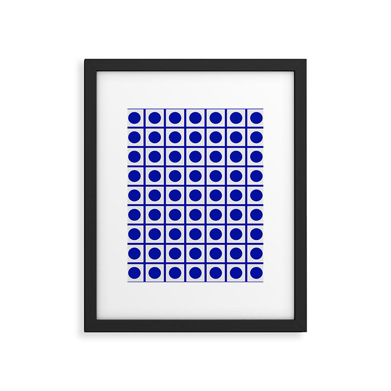 Bold Blue Dot Grid Retro Modern Pop Pattern on White Framed Art Print Gallery Image 6