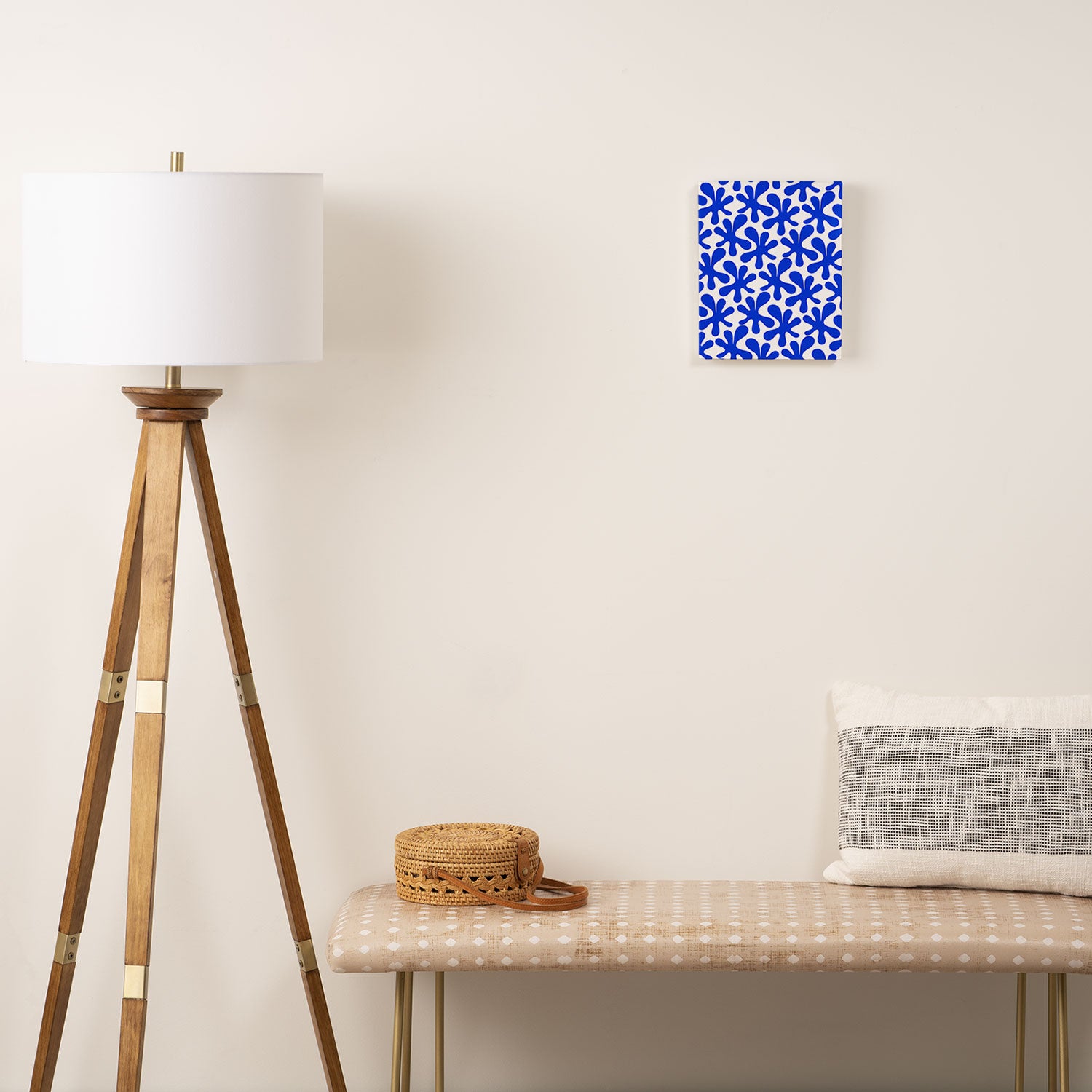 Bold Blue Funky Abstract Amoeba Dance Pattern on White Canvas Print Gallery Image 2