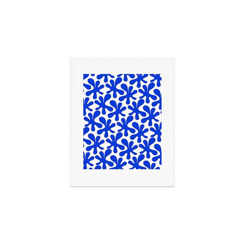 Bold Blue Funky Abstract Amoeba Dance Pattern on White Art Print Gallery Image 1