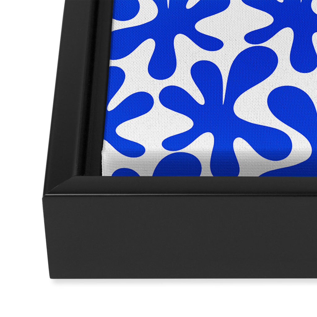 Bold Blue Funky Abstract Amoeba Dance Pattern on White Framed Canvas Print Gallery Image 3