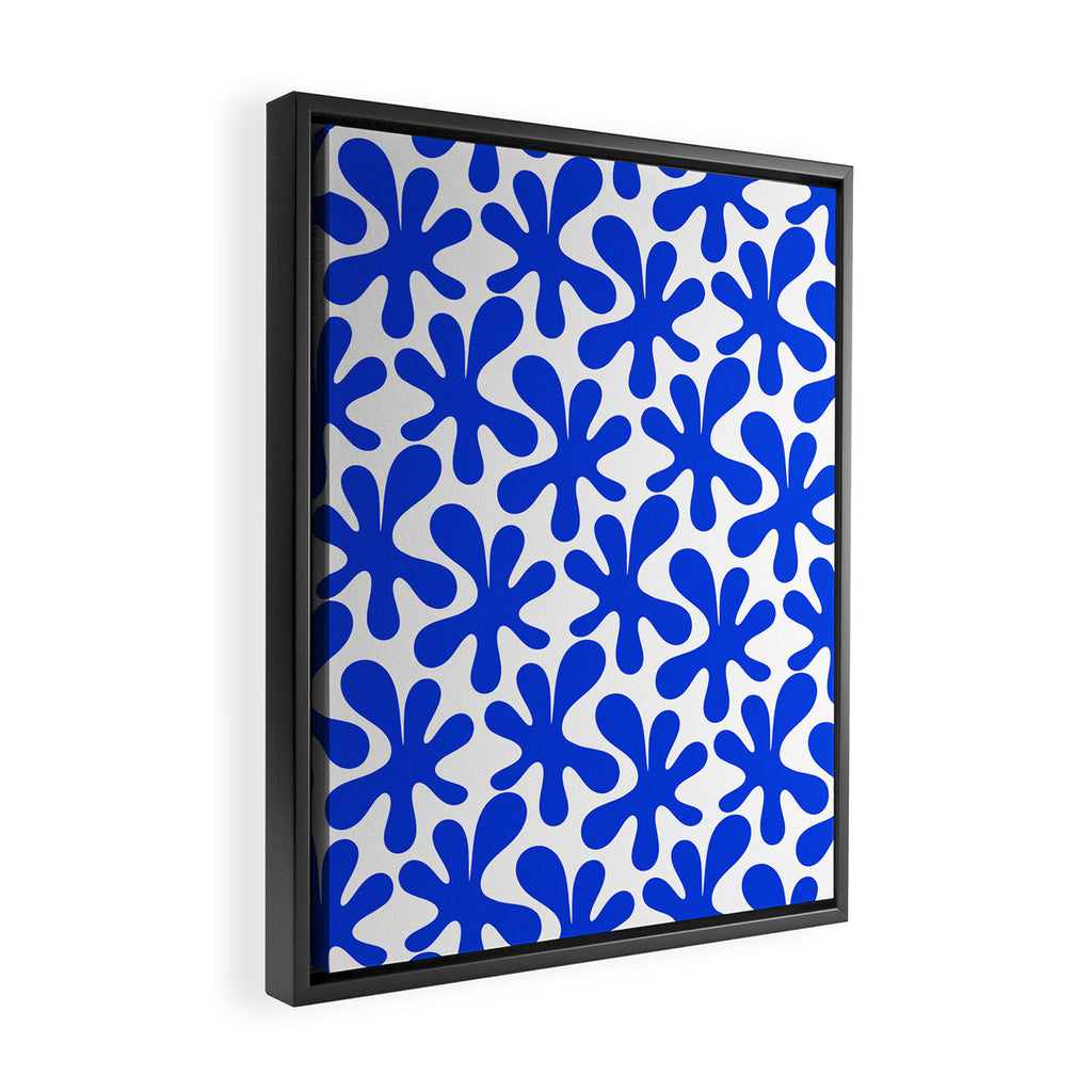 Bold Blue Funky Abstract Amoeba Dance Pattern on White Framed Canvas Print Gallery Image 2