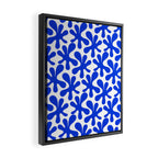 Bold Blue Funky Abstract Amoeba Dance Pattern on White Framed Canvas Print Gallery Image 2