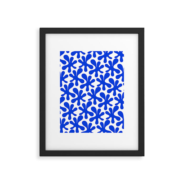 Bold Blue Funky Abstract Amoeba Dance Pattern on White Framed Art Print Gallery Image 1