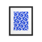Bold Blue Funky Abstract Amoeba Dance Pattern on White Framed Art Print Gallery Image 5