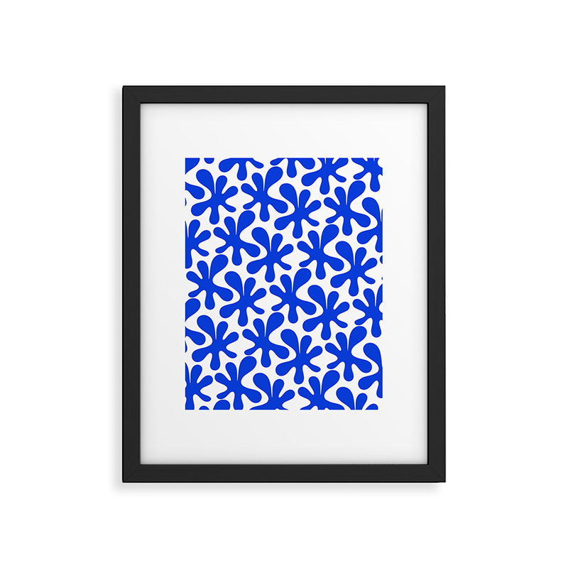 Bold Blue Funky Abstract Amoeba Dance Pattern on White Framed Art Print Gallery Image 5
