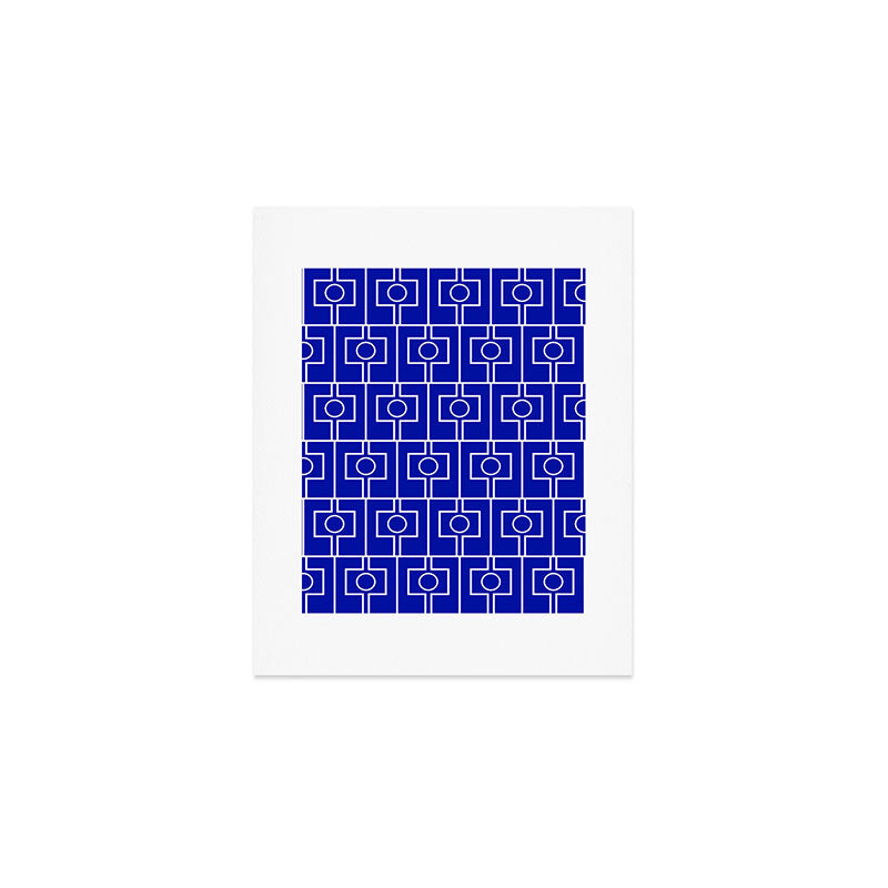 Bold Blue Geometric Mid Century Modern Rektangel Pattern Art Print Gallery Image 1