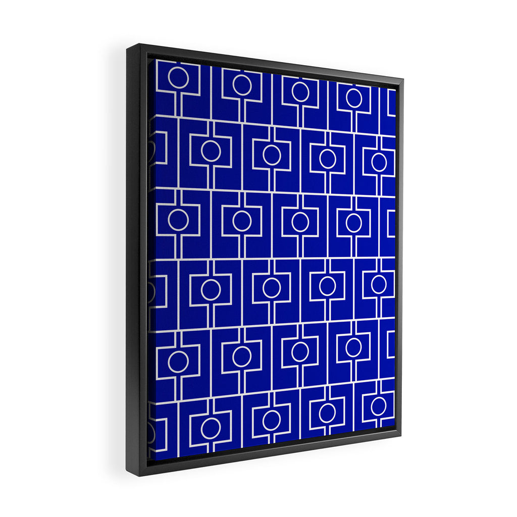Bold Blue Geometric Mid Century Modern Rektangel Pattern Framed Canvas Print Gallery Image 2