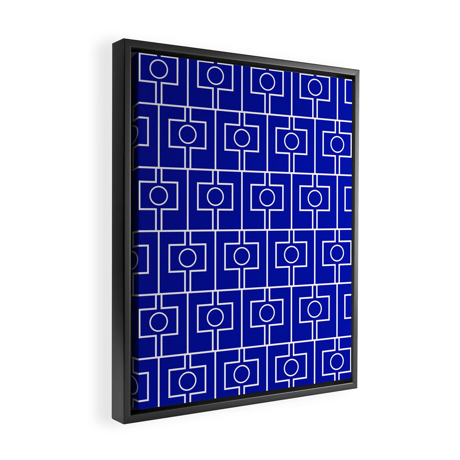 Bold Blue Geometric Mid Century Modern Rektangel Pattern Framed Canvas Print Gallery Image 2