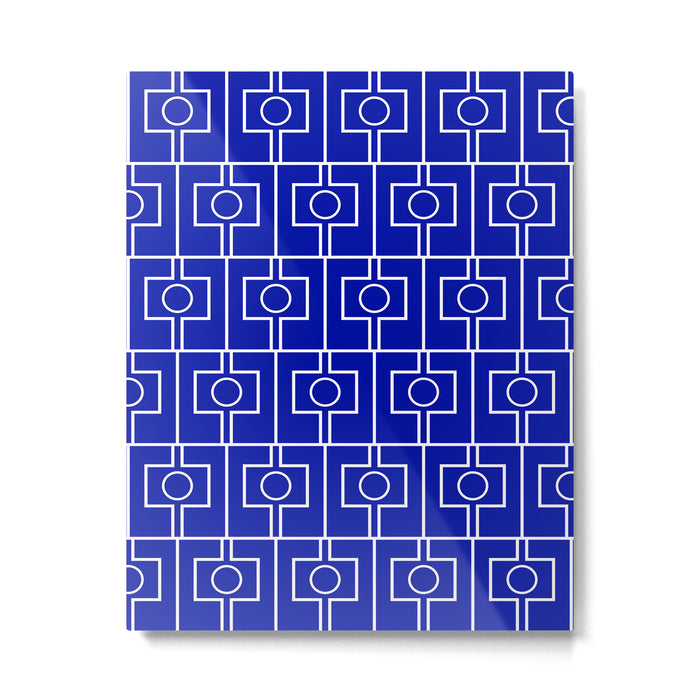 Bold Blue Geometric Mid Century Modern Rektangel Pattern Metal Print Gallery Image 1
