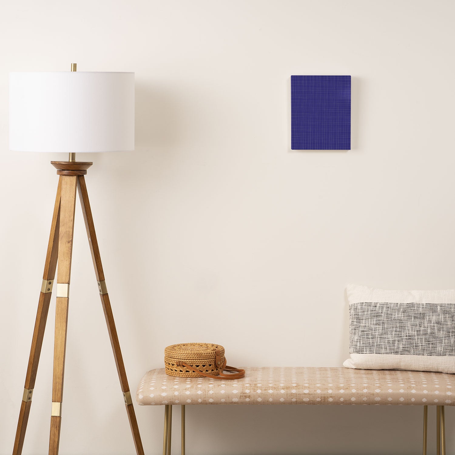 Bold Blue Minimalist Fine Weave Mid Century Modern Woven Line Pattern Canvas Print Gallery Image 2