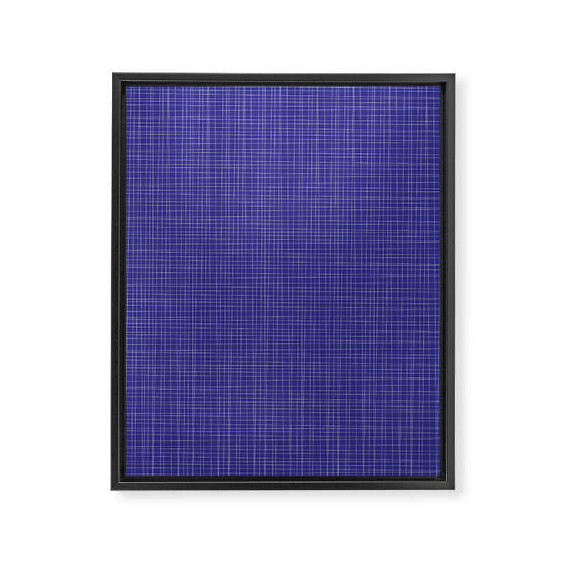 Bold Blue Minimalist Fine Weave Mid Century Modern Woven Line Pattern Framed Canvas Print Gallery Image 8