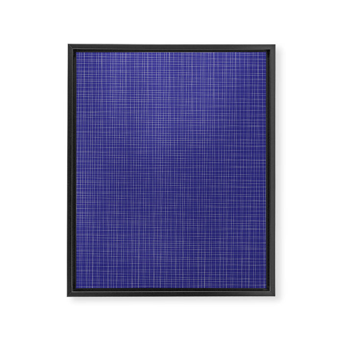 Bold Blue Minimalist Fine Weave Mid Century Modern Woven Line Pattern Framed Canvas Print Gallery Image 1