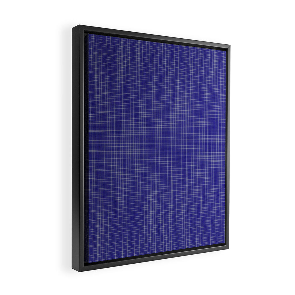 Bold Blue Minimalist Fine Weave Mid Century Modern Woven Line Pattern Framed Canvas Print Gallery Image 2