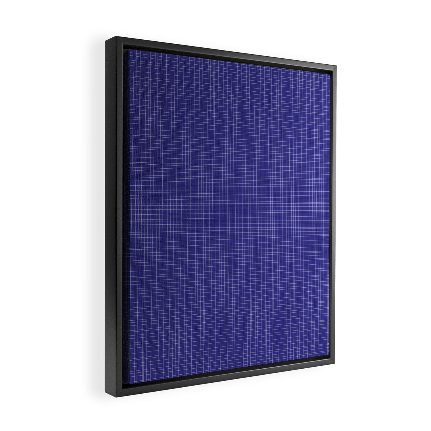 Bold Blue Minimalist Fine Weave Mid Century Modern Woven Line Pattern Framed Canvas Print Gallery Image 2