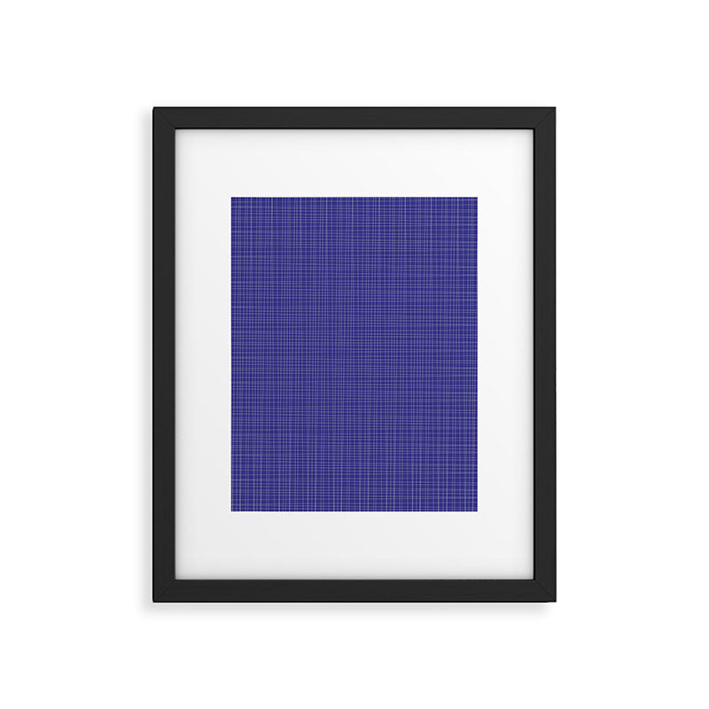 Bold Blue Minimalist Fine Weave Mid Century Modern Woven Line Pattern Framed Art Print Gallery Image 6