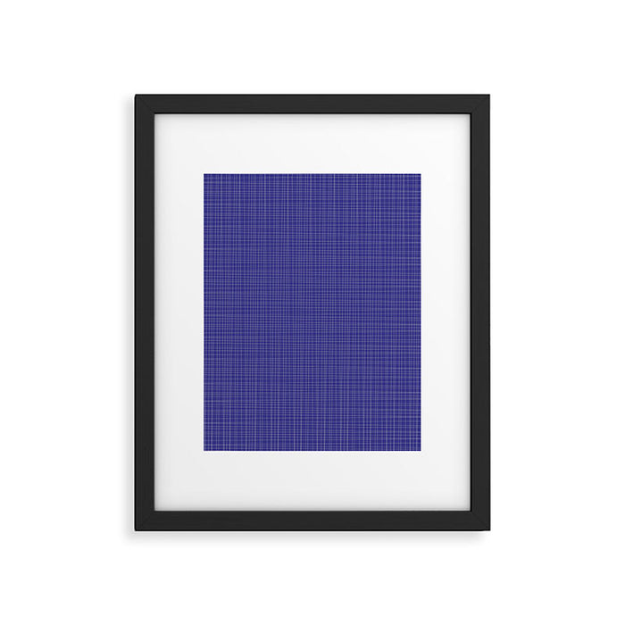 Bold Blue Minimalist Fine Weave Mid Century Modern Woven Line Pattern Framed Art Print Gallery Image 1