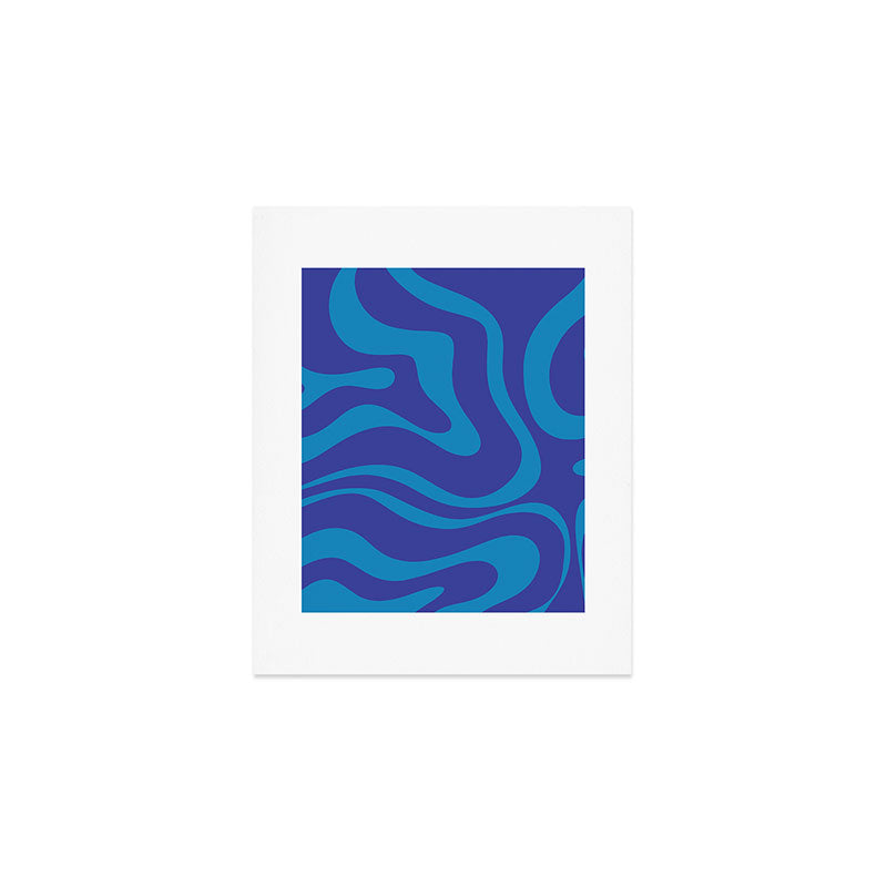 Bold Blue Modern Retro Liquid Swirl Abstract Pattern Art Print Gallery Image 1