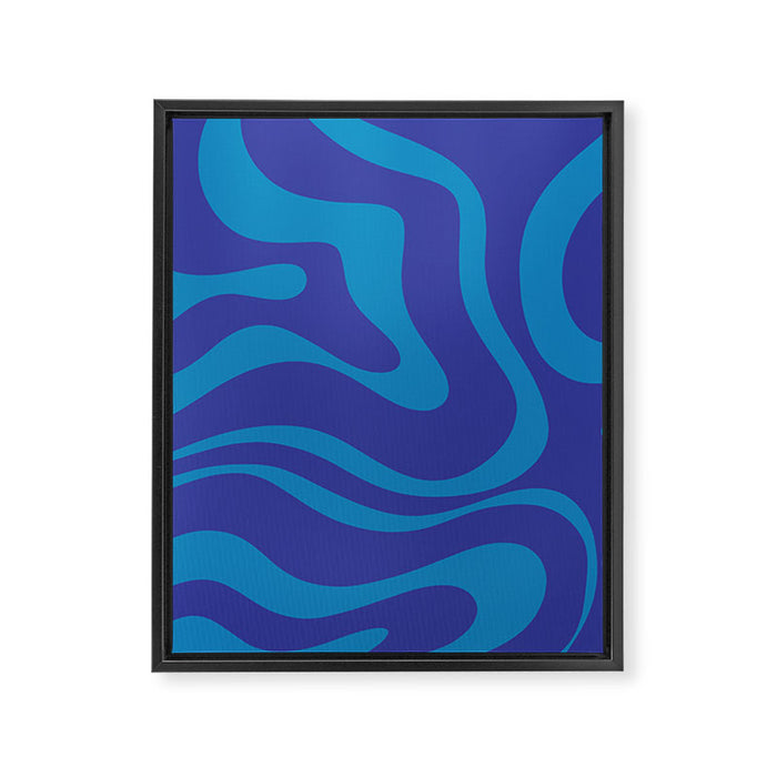 Bold Blue Modern Retro Liquid Swirl Abstract Pattern Framed Canvas Print Gallery Image 1