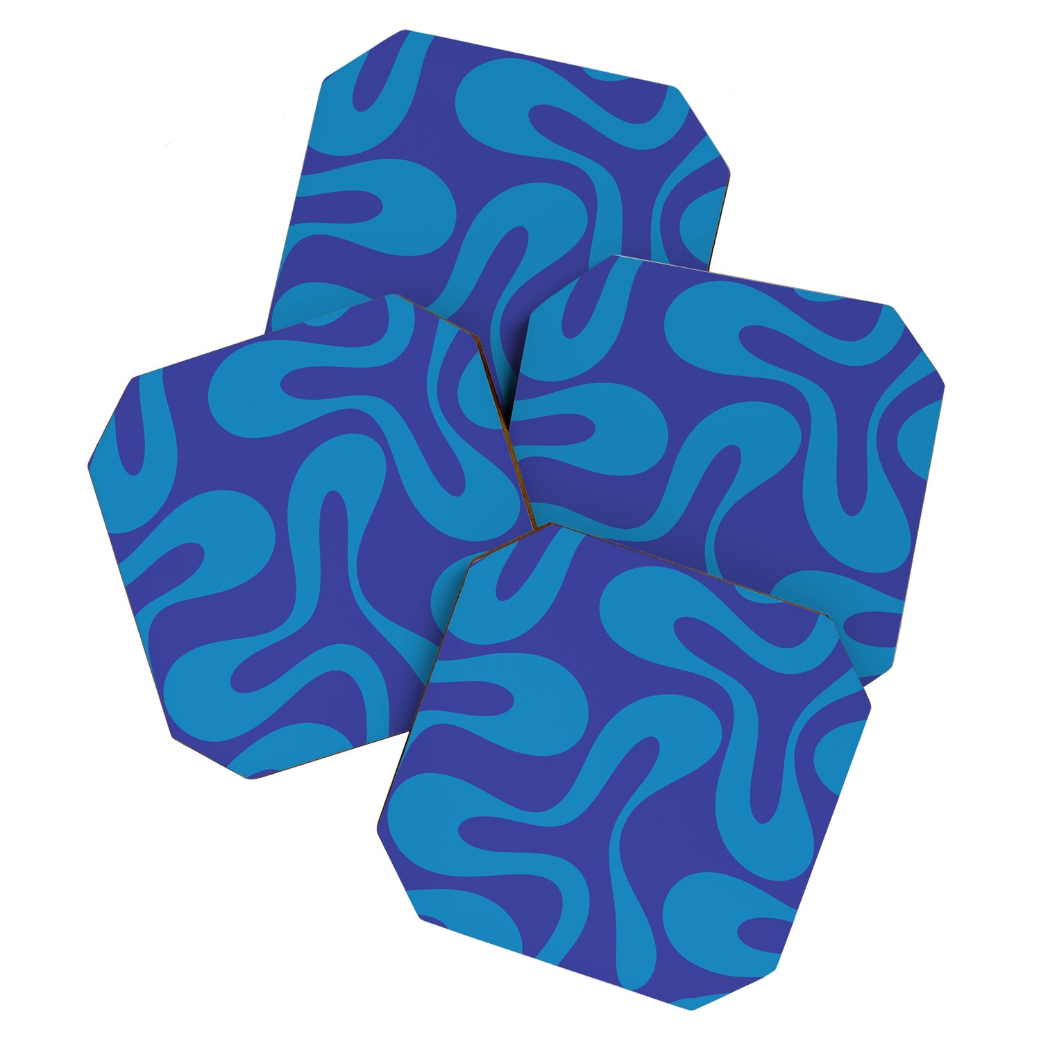 Bold Blue Soft Curves Retro Modern Abstract Pattern Coaster Gallery Image 1