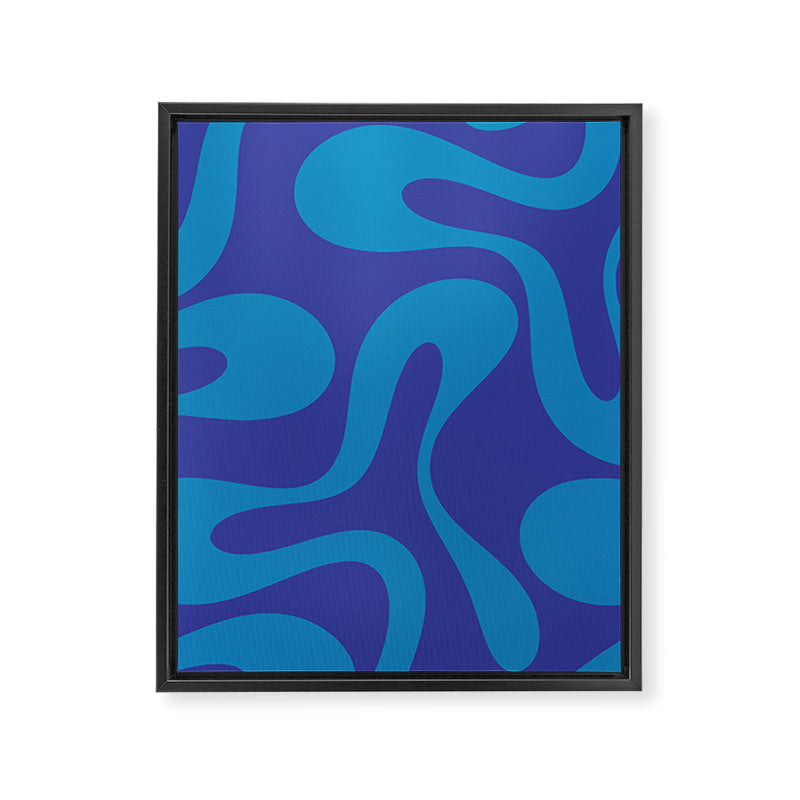 Bold Blue Soft Curves Retro Modern Abstract Pattern Framed Canvas Print Gallery Image 8