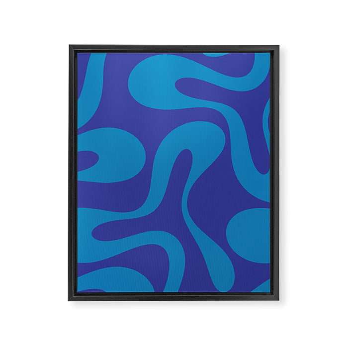 Bold Blue Soft Curves Retro Modern Abstract Pattern Framed Canvas Print Gallery Image 1