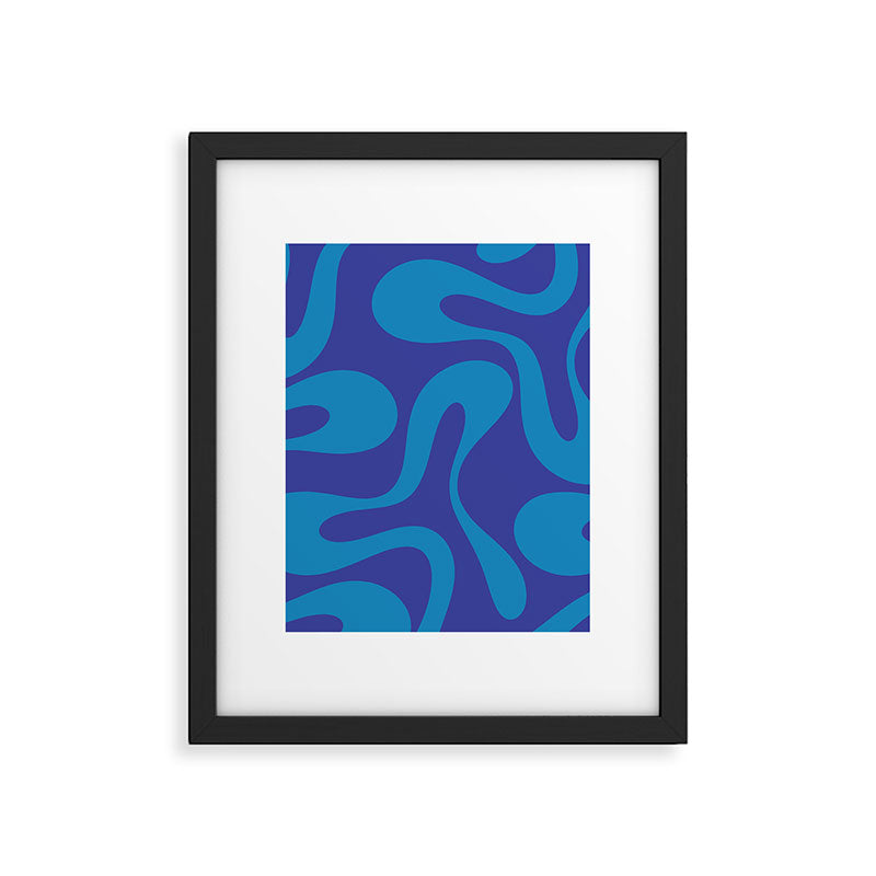 Bold Blue Soft Curves Retro Modern Abstract Pattern Framed Art Print Gallery Image 6