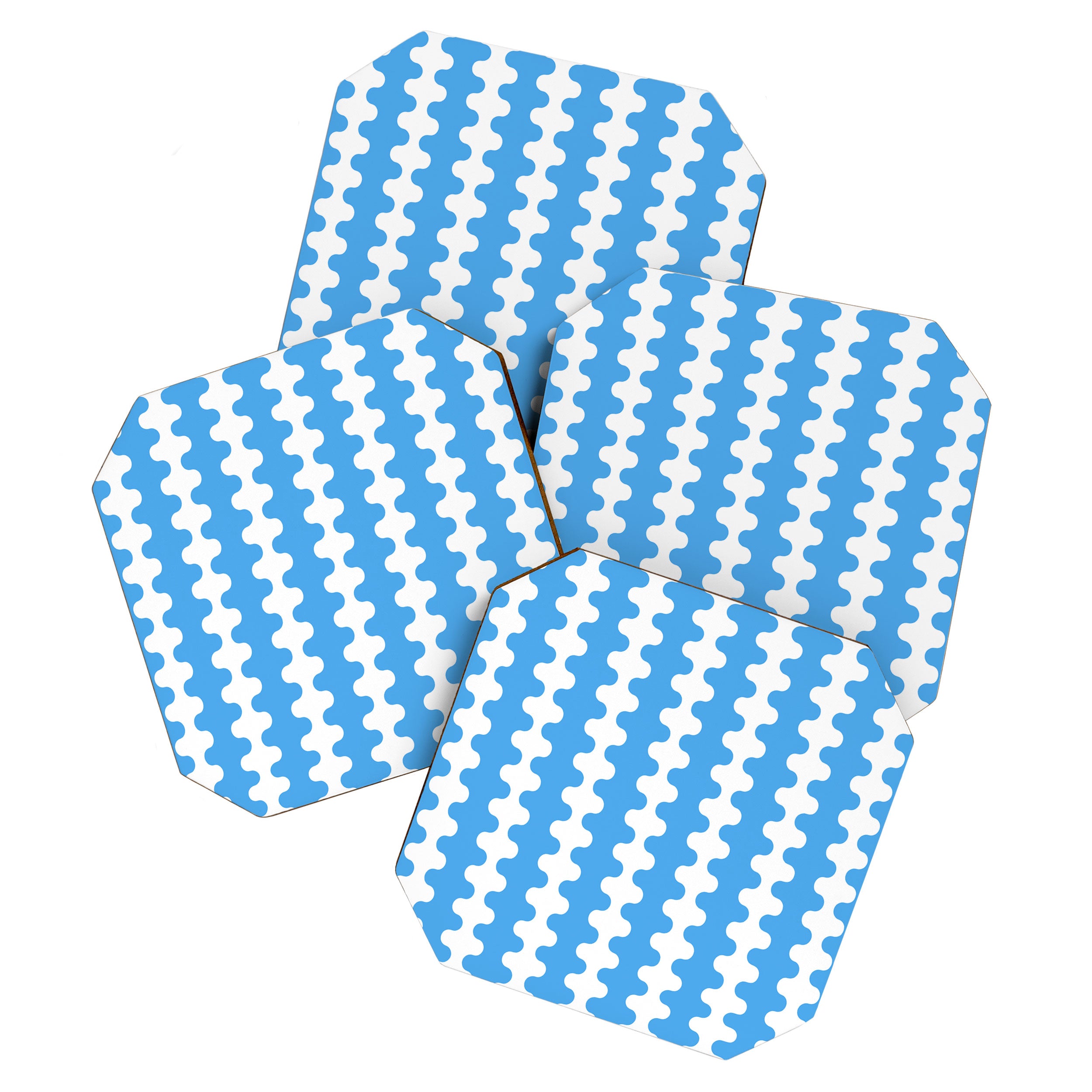 Bold Blue Wavy Stripes Ogee A-Go-Go Contemporary Pattern Coaster Gallery Image 1