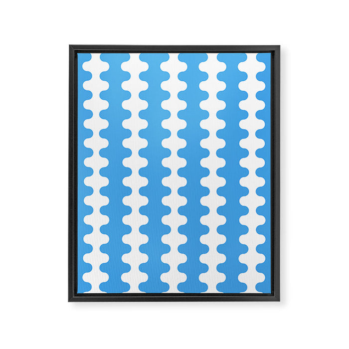Bold Blue Wavy Stripes Ogee A-Go-Go Contemporary Pattern Framed Canvas Print Gallery Image 1
