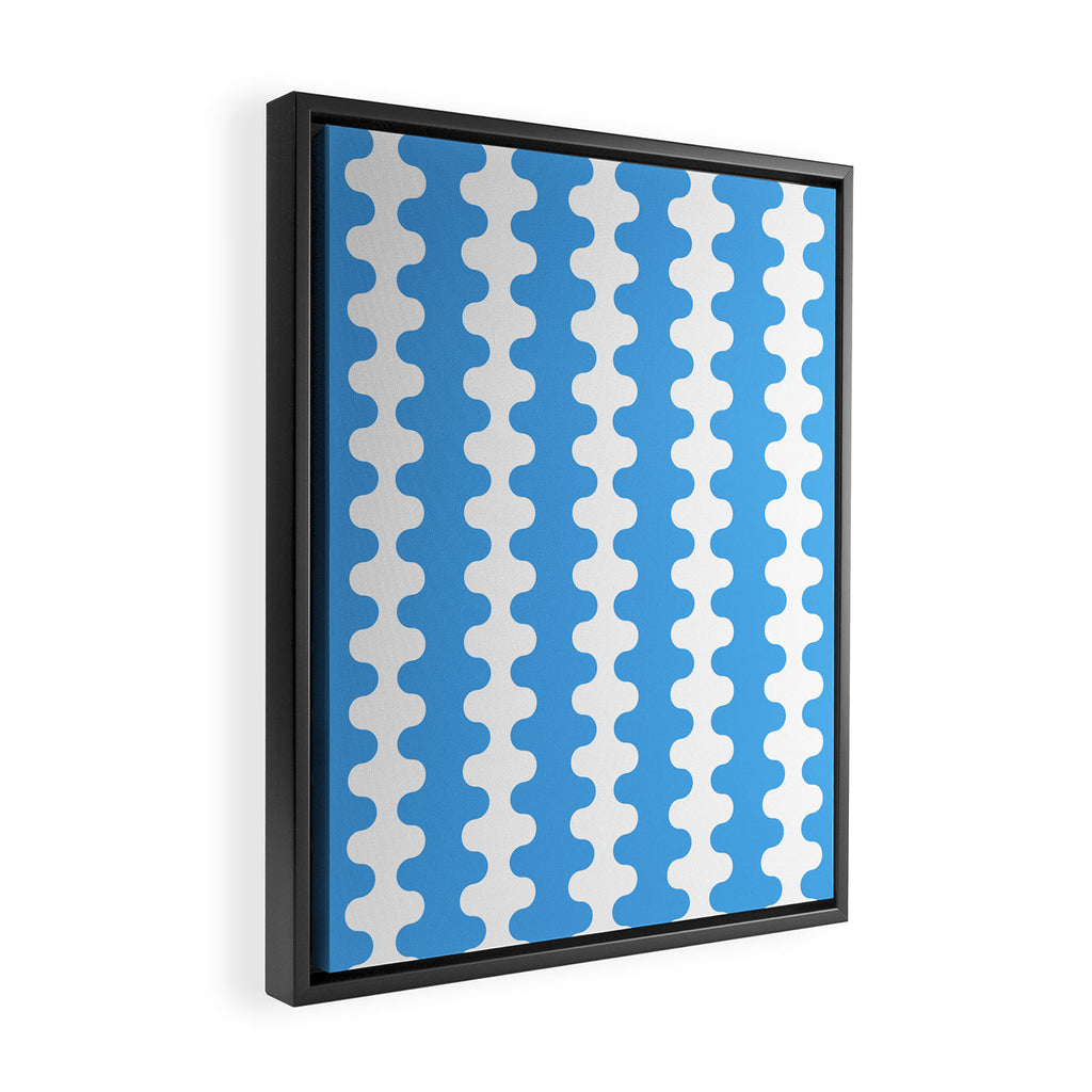 Bold Blue Wavy Stripes Ogee A-Go-Go Contemporary Pattern Framed Canvas Print Gallery Image 2