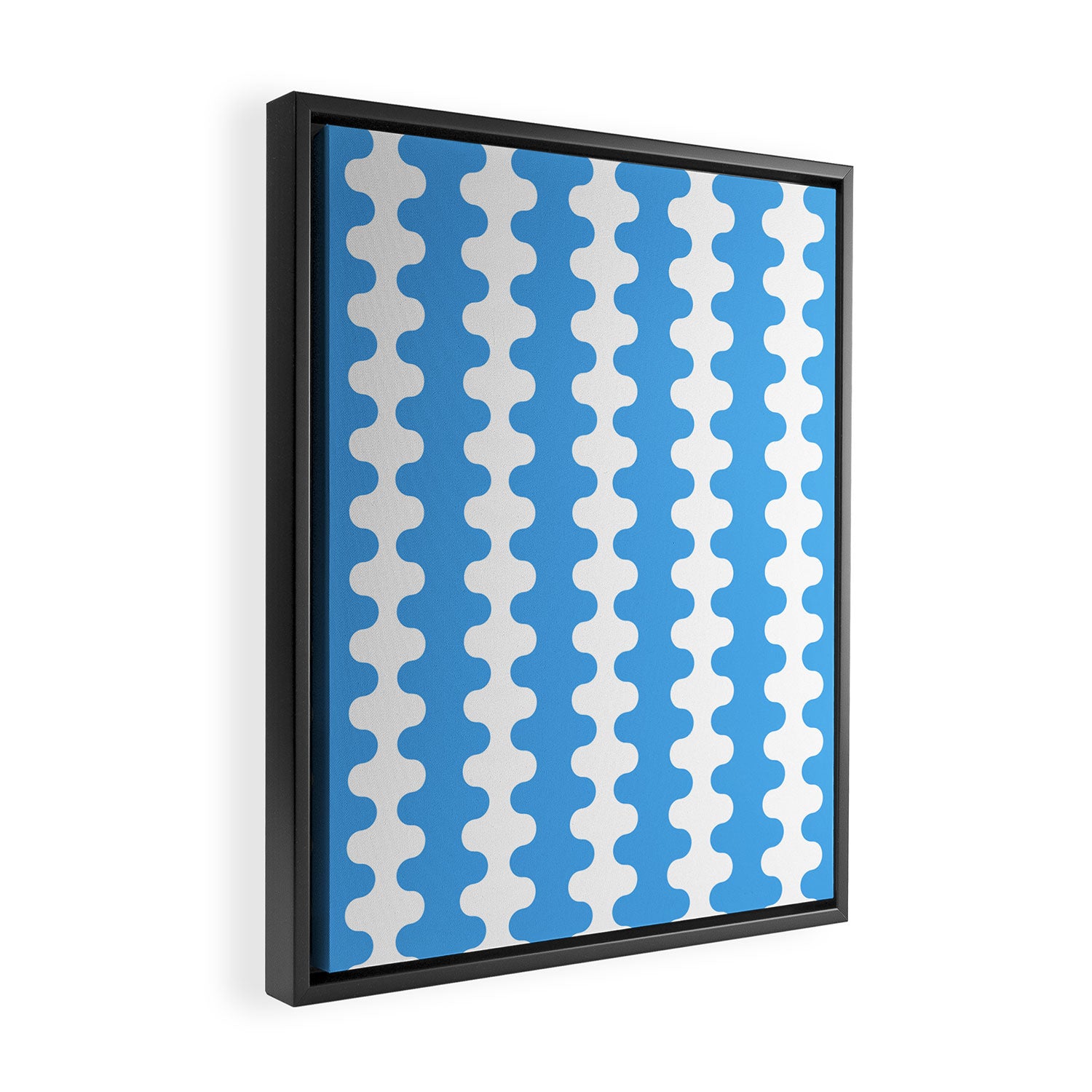 Bold Blue Wavy Stripes Ogee A-Go-Go Contemporary Pattern Framed Canvas Print Gallery Image 2