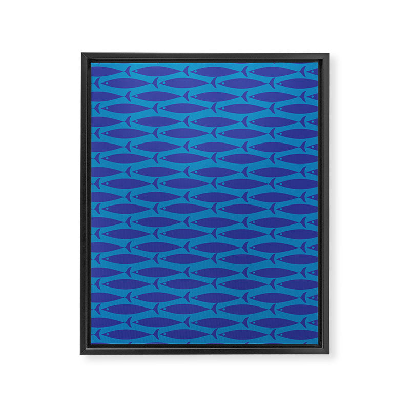 Bold Coastal Fish Mid Century Modern Minimalist Pattern in Double Blue Framed Canvas Print Gallery Image 8