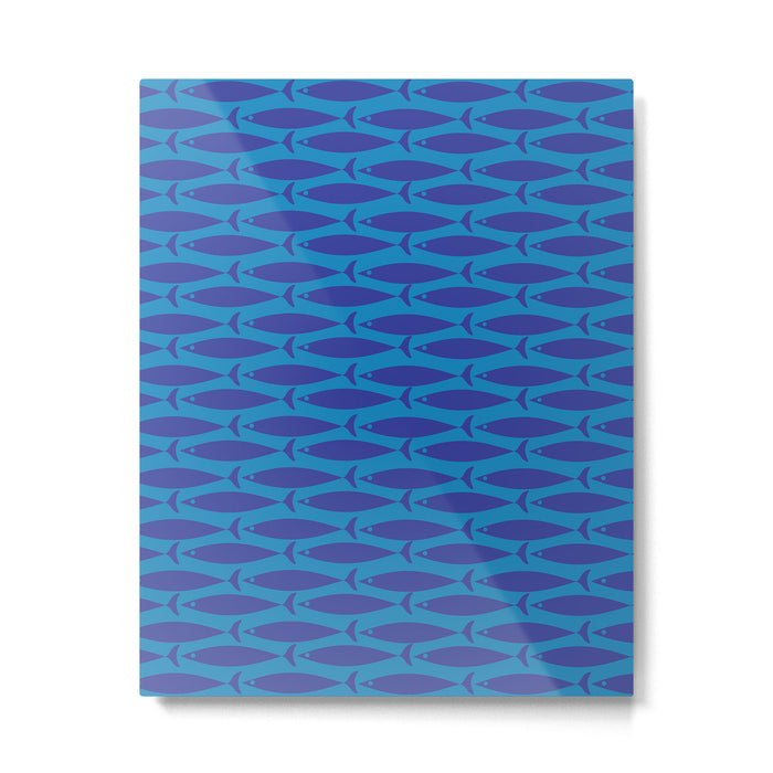 Bold Coastal Fish Mid Century Modern Minimalist Pattern in Double Blue Metal Print Gallery Image 1