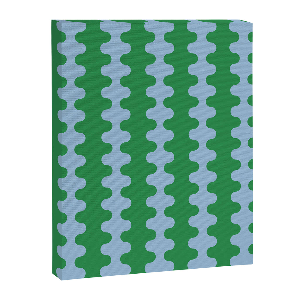 Bold Fun Ogee A-Go-Go Vertical Stripes Pattern in Kelly Green and Light Blue Canvas Print Gallery Image 8