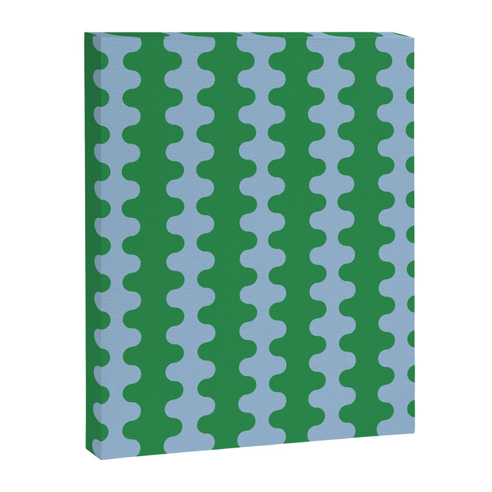 Bold Fun Ogee A-Go-Go Vertical Stripes Pattern in Kelly Green and Light Blue Canvas Print Gallery Image 1