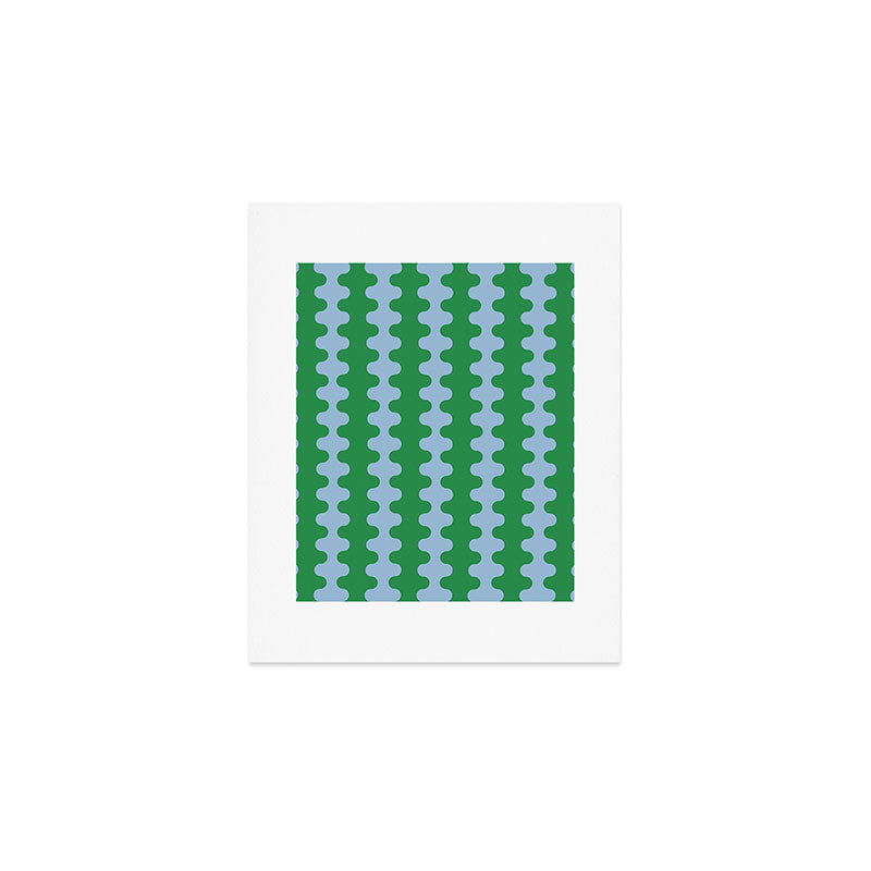 Bold Fun Ogee A-Go-Go Vertical Stripes Pattern in Kelly Green and Light Blue Art Print Gallery Image 1