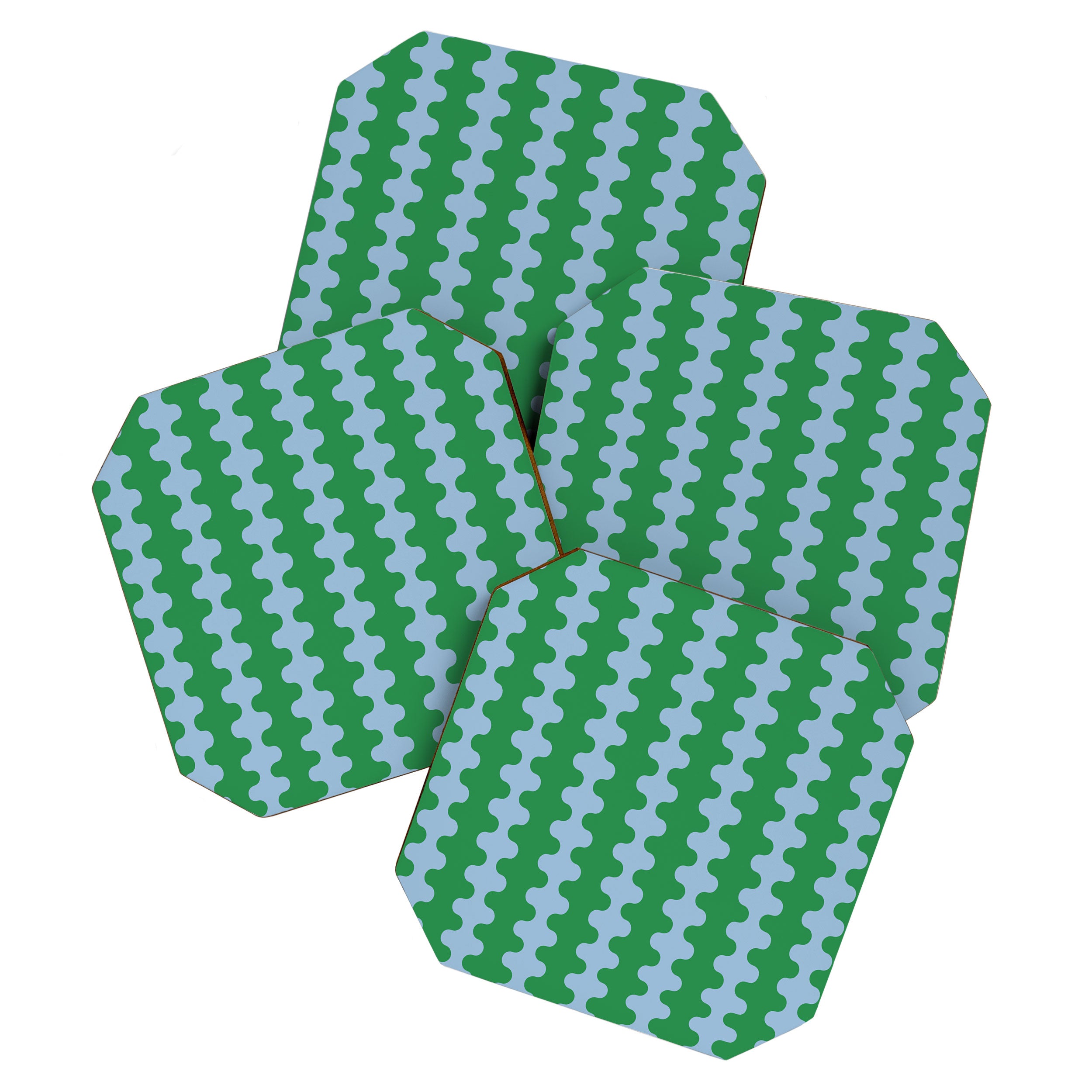 Bold Fun Ogee A-Go-Go Vertical Stripes Pattern in Kelly Green and Light Blue Coaster Gallery Image 1