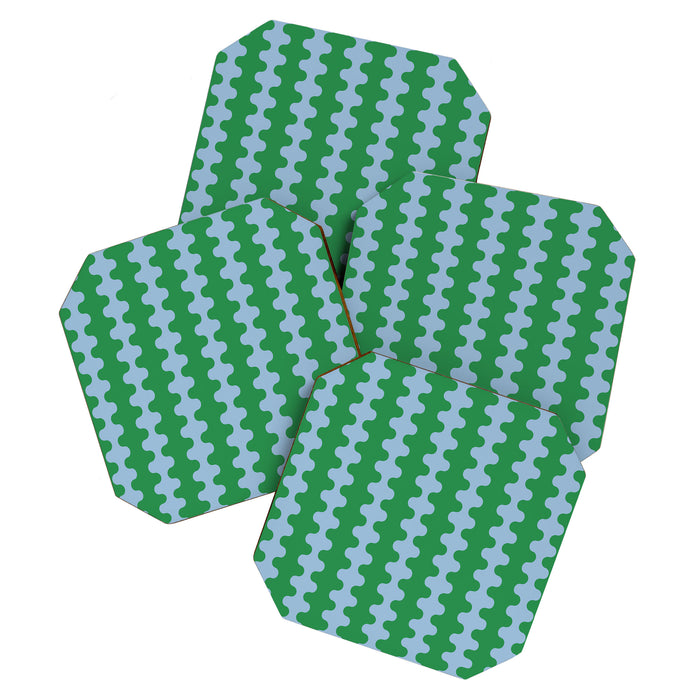 Bold Fun Ogee A-Go-Go Vertical Stripes Pattern in Kelly Green and Light Blue Coaster Gallery Image 1