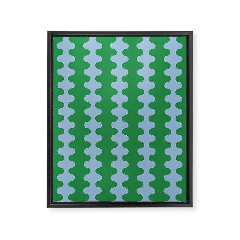 Bold Fun Ogee A-Go-Go Vertical Stripes Pattern in Kelly Green and Light Blue Framed Canvas Print Gallery Image 8