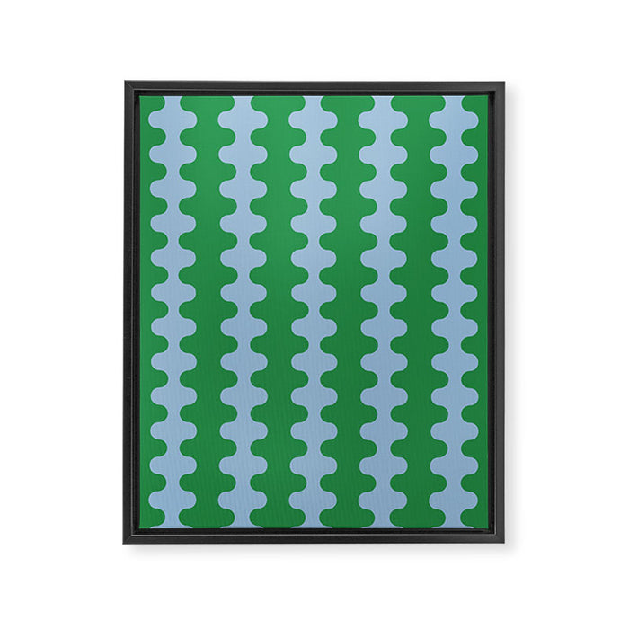 Bold Fun Ogee A-Go-Go Vertical Stripes Pattern in Kelly Green and Light Blue Framed Canvas Print Gallery Image 1