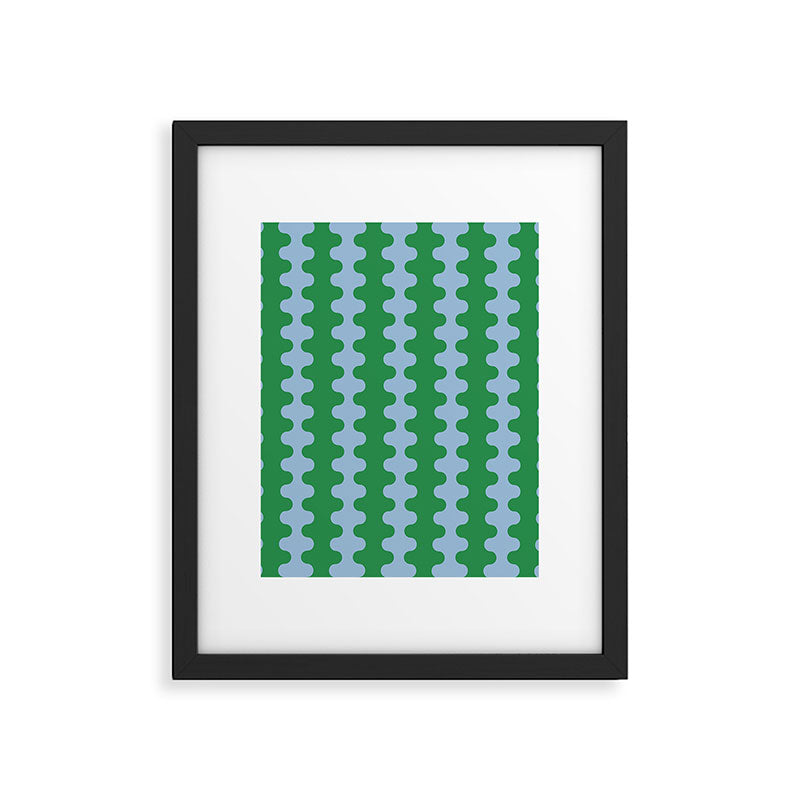 Bold Fun Ogee A-Go-Go Vertical Stripes Pattern in Kelly Green and Light Blue Framed Art Print Gallery Image 6