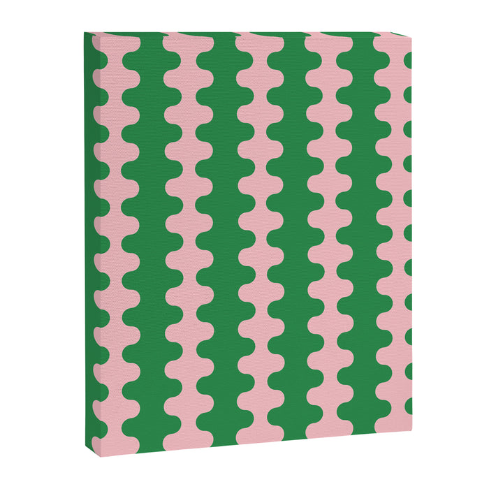 Bold Fun Ogee A-Go-Go Vertical Stripes Pop Pattern in Green and Pink Canvas Print Gallery Image 1