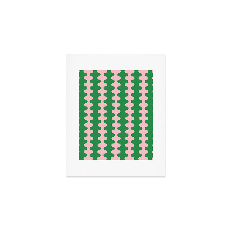 Bold Fun Ogee A-Go-Go Vertical Stripes Pop Pattern in Green and Pink Art Print Gallery Image 1