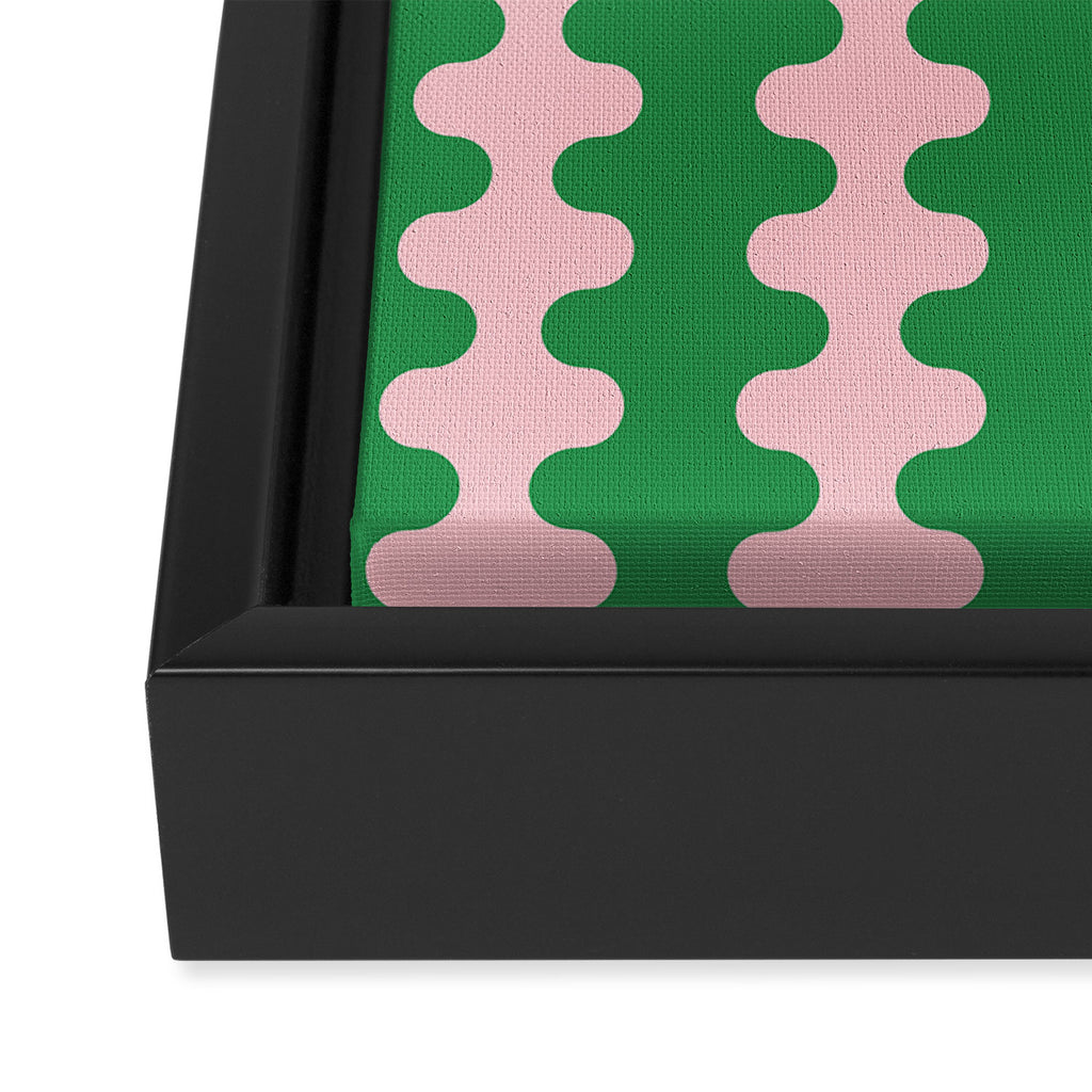 Bold Fun Ogee A-Go-Go Vertical Stripes Pop Pattern in Green and Pink Framed Canvas Print Gallery Image 3