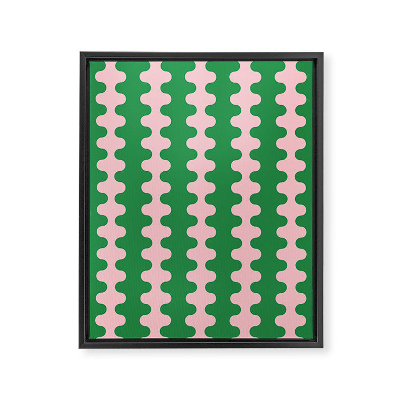 Bold Fun Ogee A-Go-Go Vertical Stripes Pop Pattern in Green and Pink Framed Canvas Print Gallery Image 8