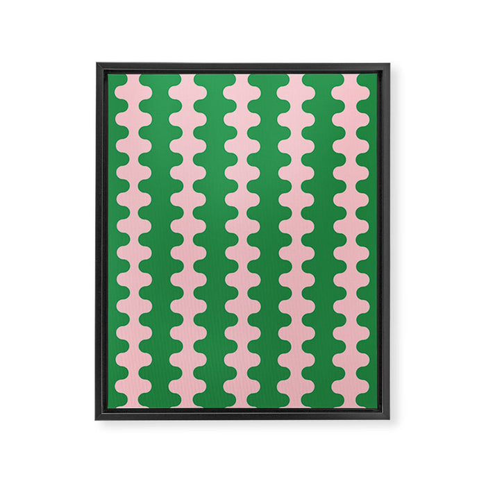 Bold Fun Ogee A-Go-Go Vertical Stripes Pop Pattern in Green and Pink Framed Canvas Print Gallery Image 1