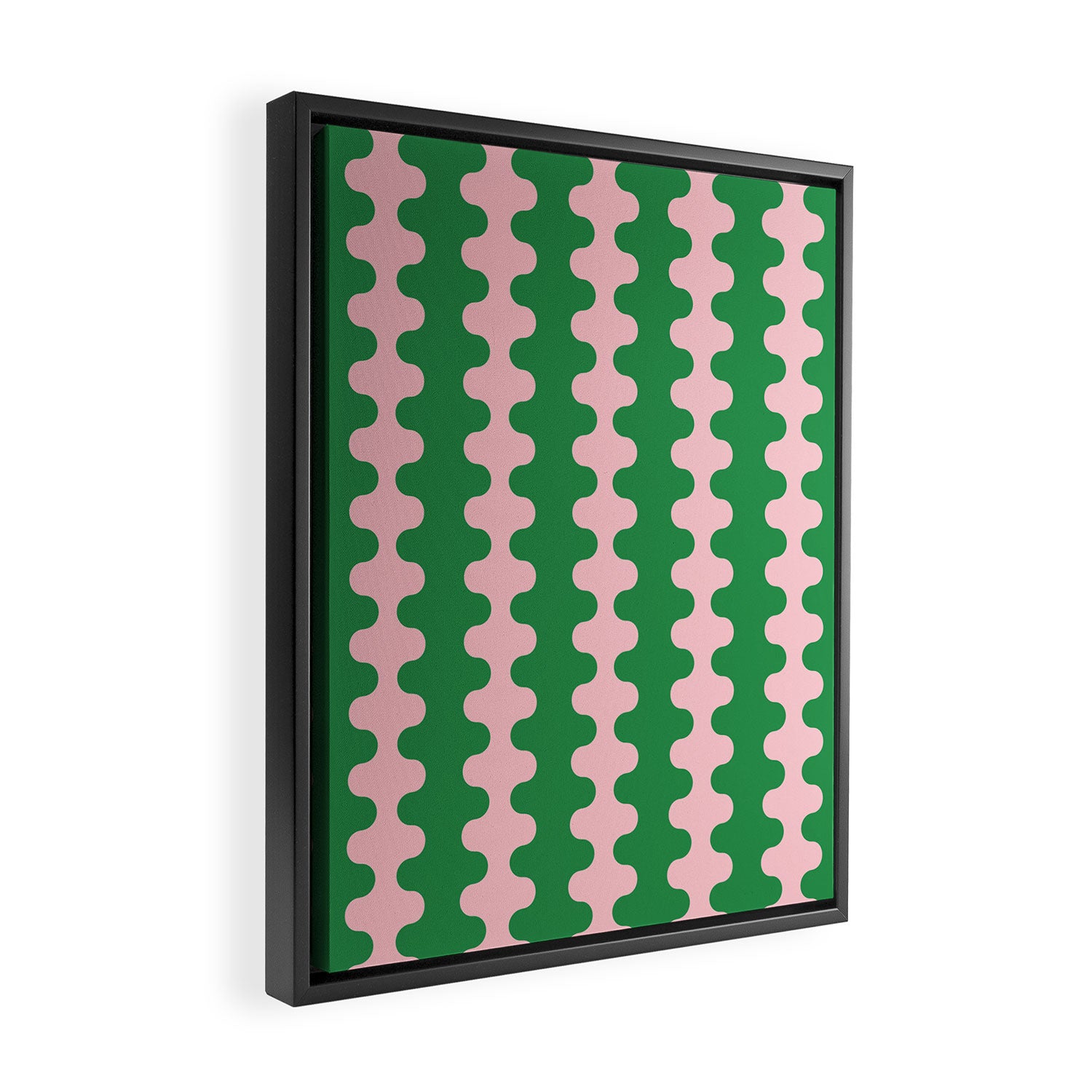 Bold Fun Ogee A-Go-Go Vertical Stripes Pop Pattern in Green and Pink Framed Canvas Print Gallery Image 2